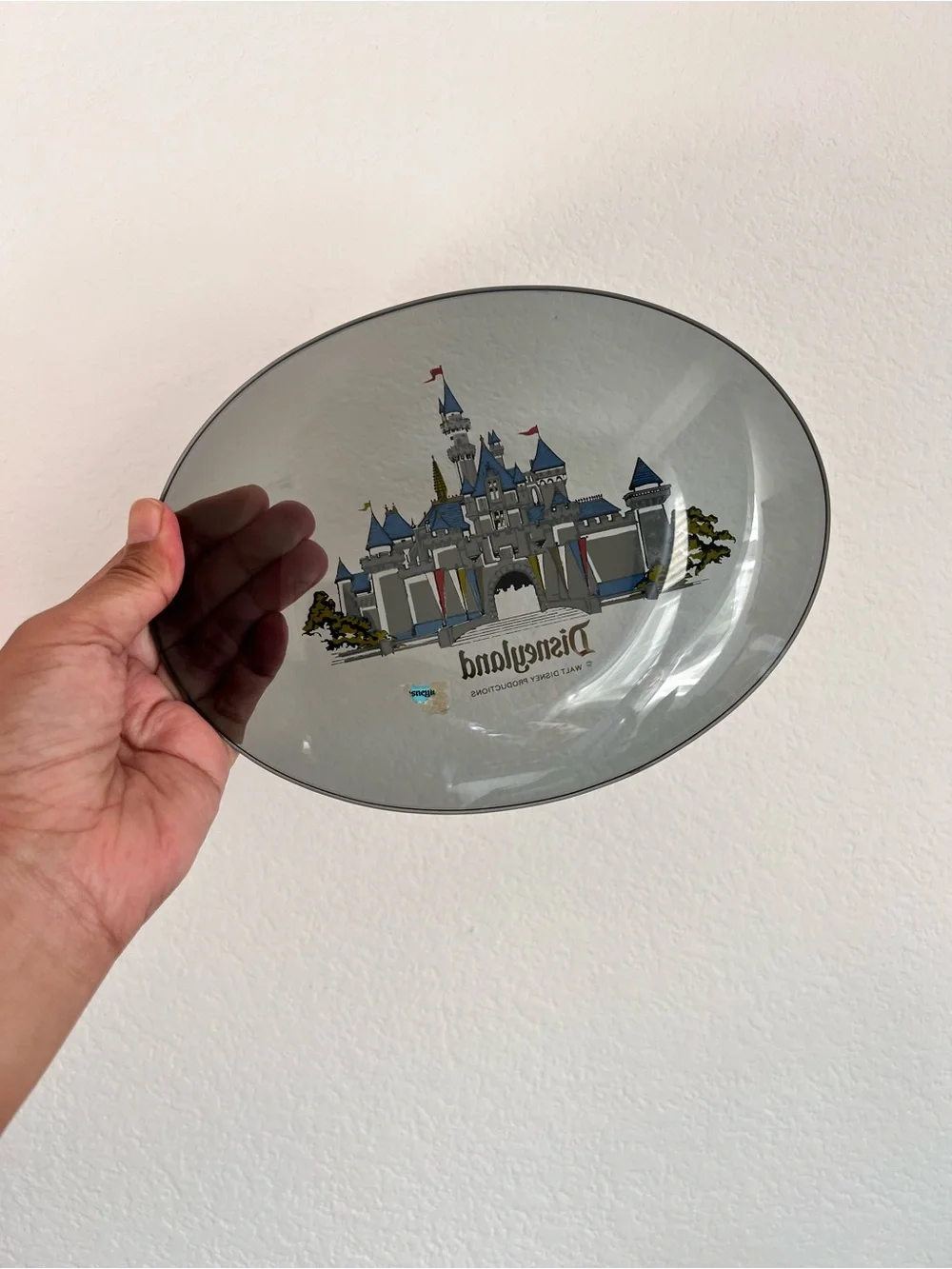 Disney Disneyland Walt Disney Princess Castle Smokey Gray Glass Plate 8.5” Oval‎
